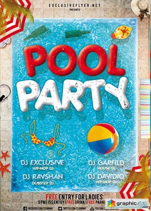 Pool Party V12 Premium Flyer Template + Facebook Cover