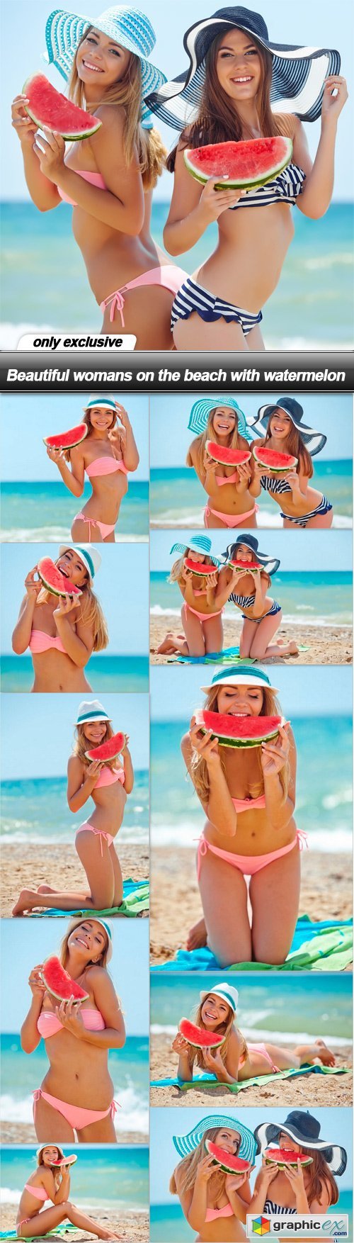 Beautiful womans on the beach with watermelon - 11 UHQ JPEG