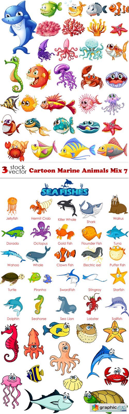 Cartoon Marine Animals Mix 7