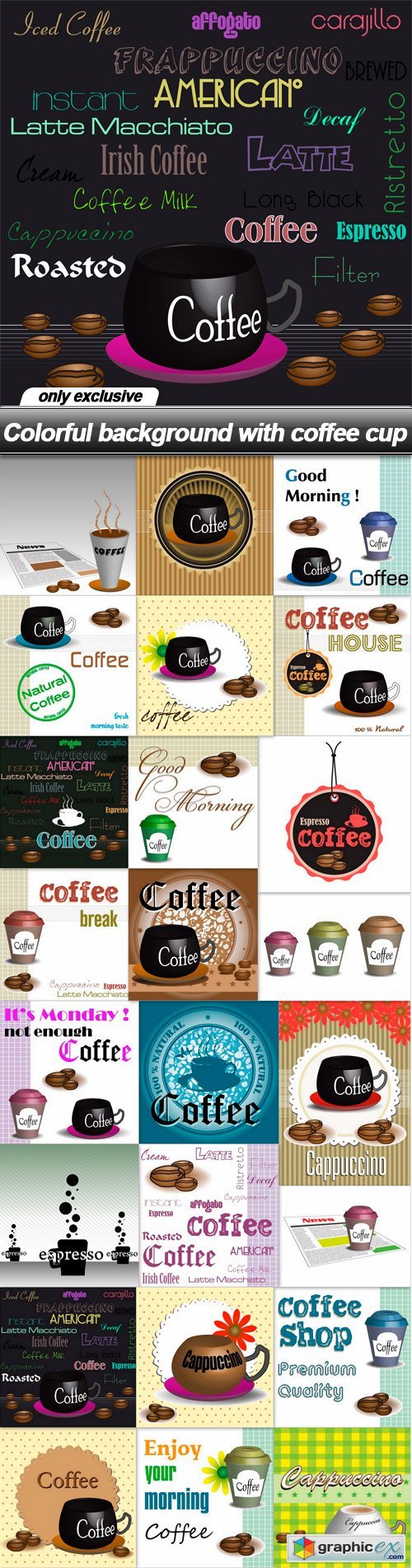 Colorful background with coffee cup - 24 EPS