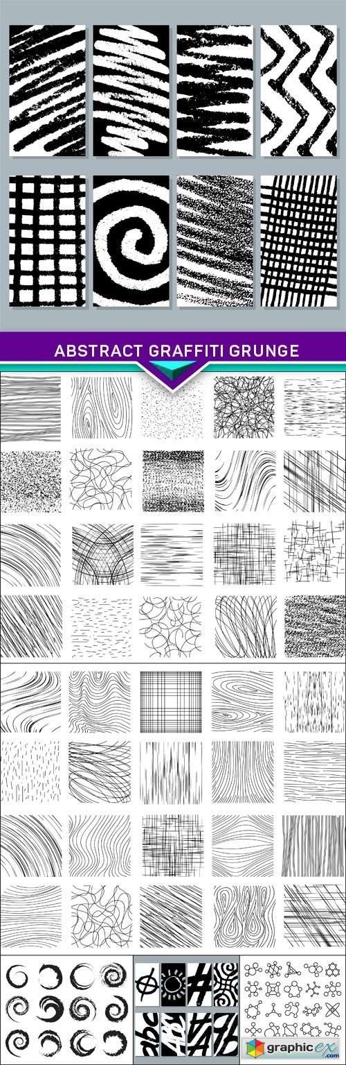 Abstract graffiti grunge vector textures set black on white background 6X EPS