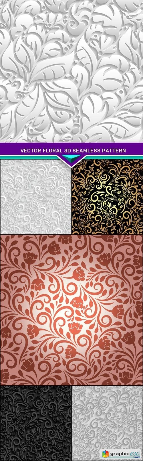 Vector floral 3d seamless pattern with shadow 6X EPS