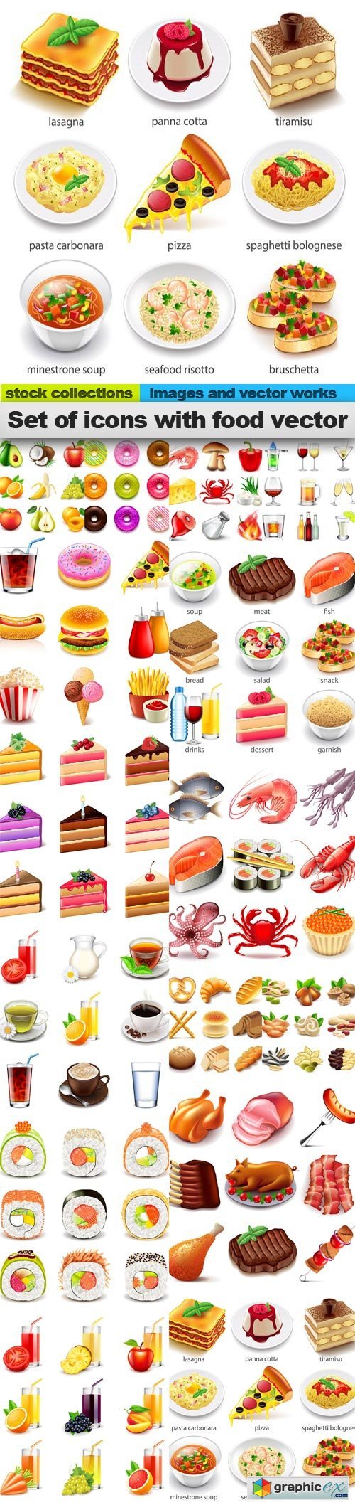Set of icons with food vector, 15 x EPS