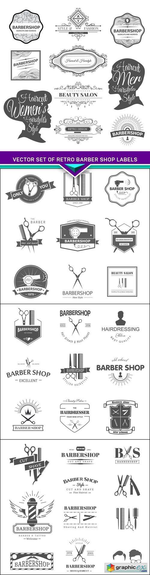 Set of retro barber shop labels, logo, badges 4X EPS