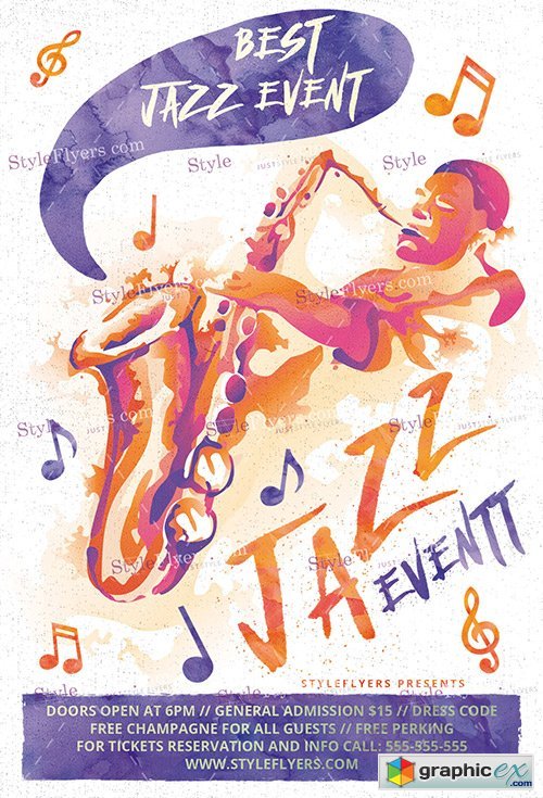 Jazz Event Watermarks PSD Flyer Template + Facebook Cover