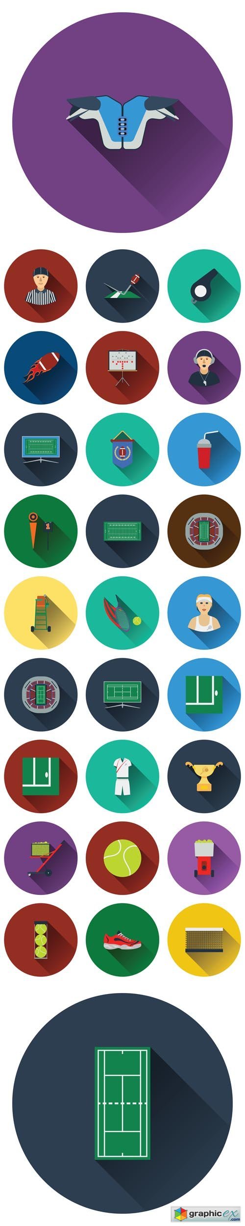 Tennis and Americal Football Flat Icons