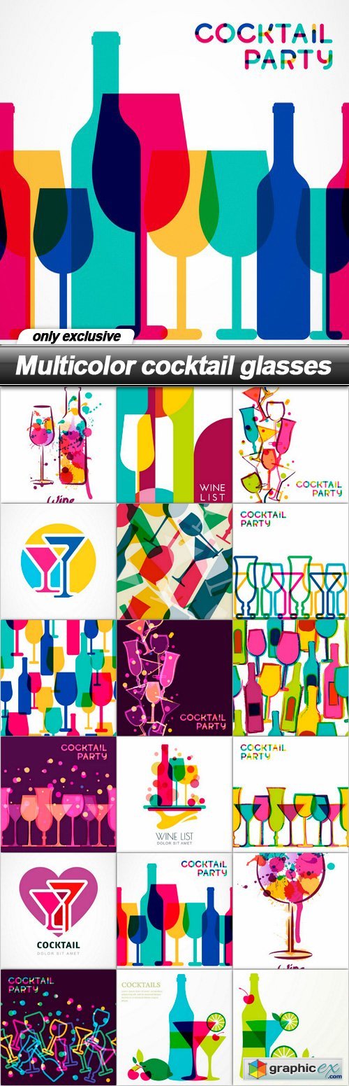 Multicolor cocktail glasses - 18 EPS