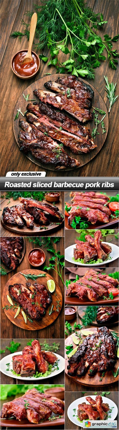 Roasted sliced barbecue pork ribs - 10 UHQ JPEG