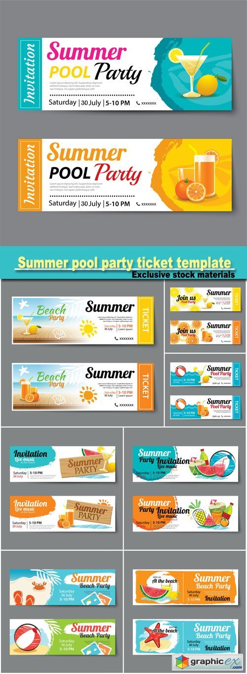 Summer pool party ticket template