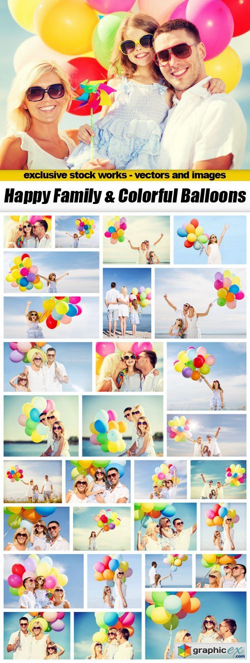 Happy Family & Colorful Balloons - 30xUHQ JPEG