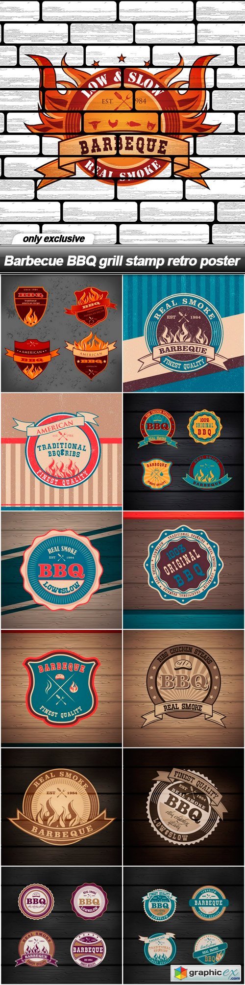 Barbecue BBQ grill stamp retro poster - 13 EPS