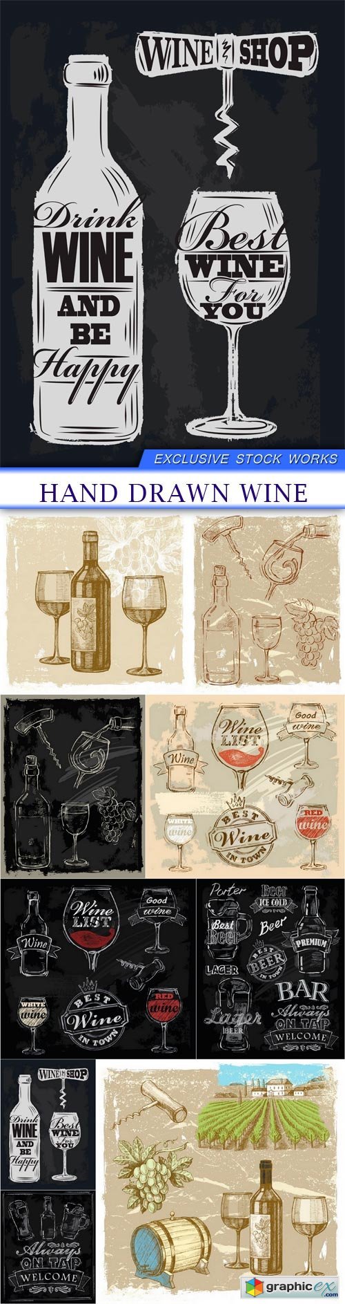 hand drawn wine 9X EPS