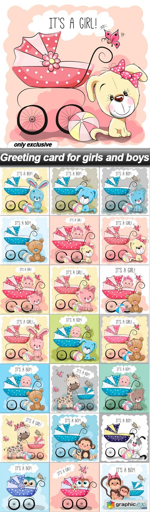 Greeting card for girls and boys - 21 EPS
