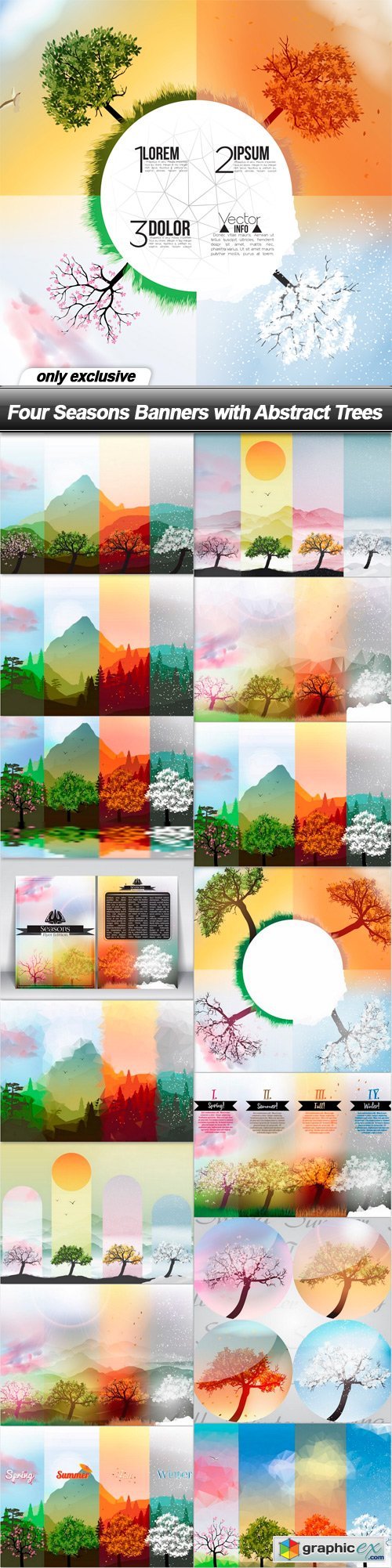 Four Seasons Banners with Abstract Trees - 16 EPS