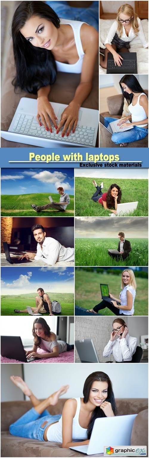 People with laptops, men and woman working at a laptop