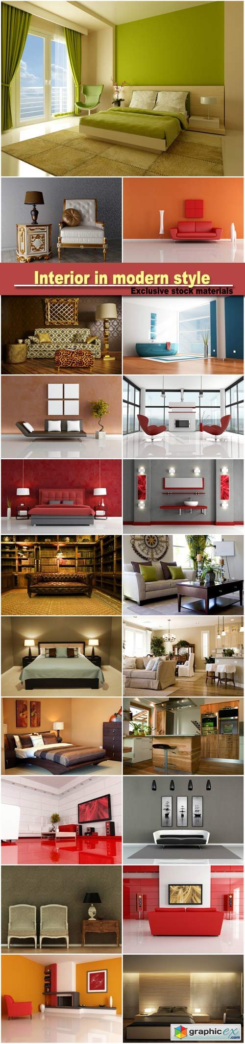 Interior in modern style, armchairs, sofas, bedroom