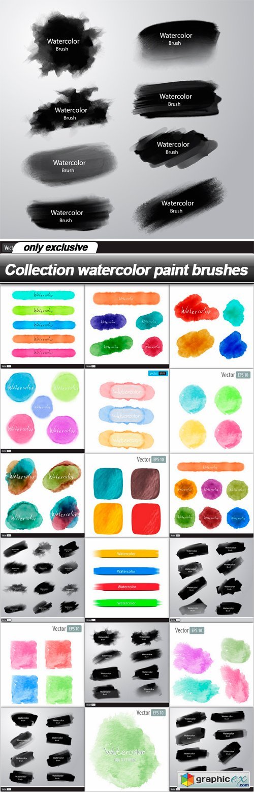 Collection watercolor paint brushes - 19 EPS