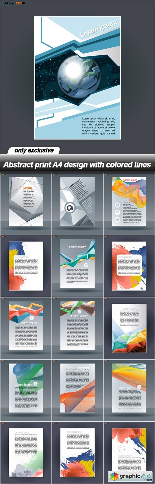 Abstract print A4 design with colored lines - 16 EPS