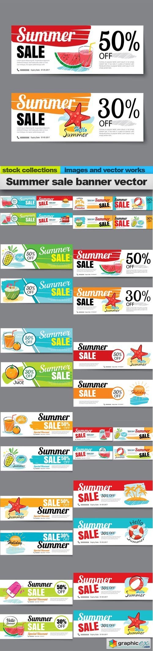 Summer sale banner vector, 15 x EPS