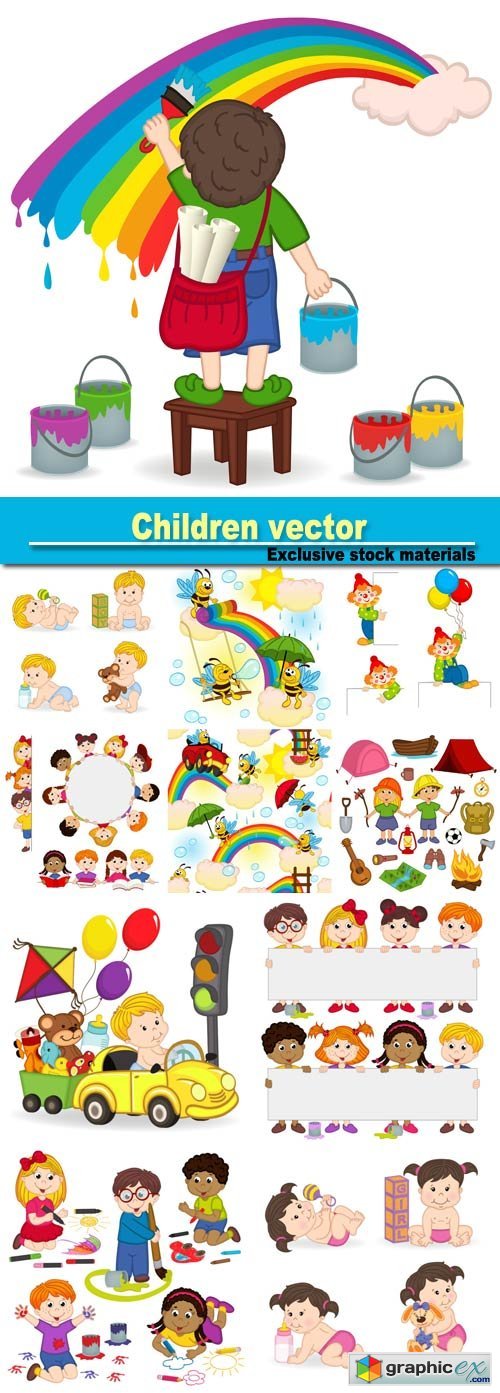 Children vector, funny little kids