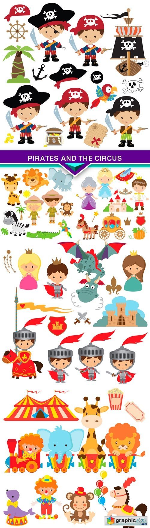 Cartoon vector illustration of the pirates and the circus 5X EPS