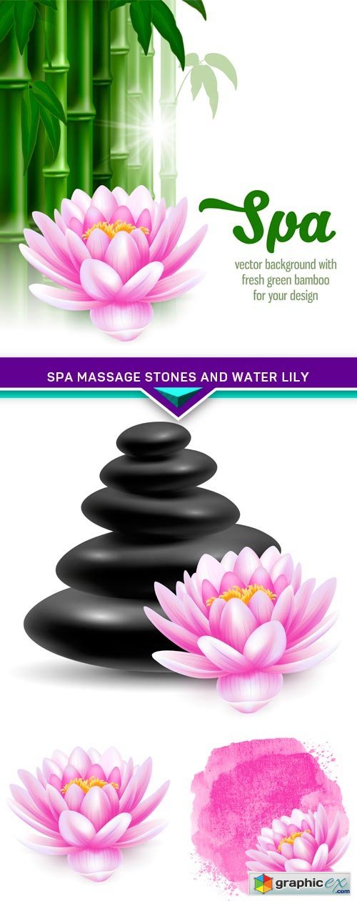 Spa massage stones and water lily 4X EPS