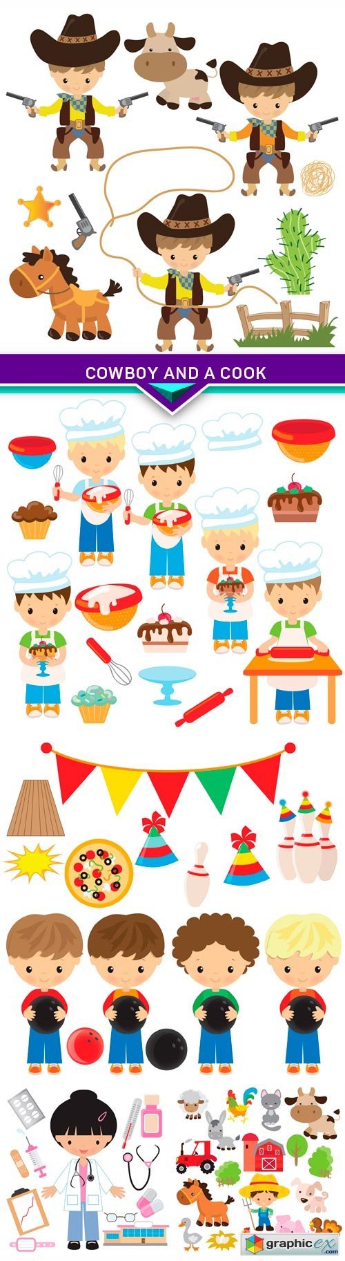 Cartoon vector illustration cowboy and a cook 5X EPS