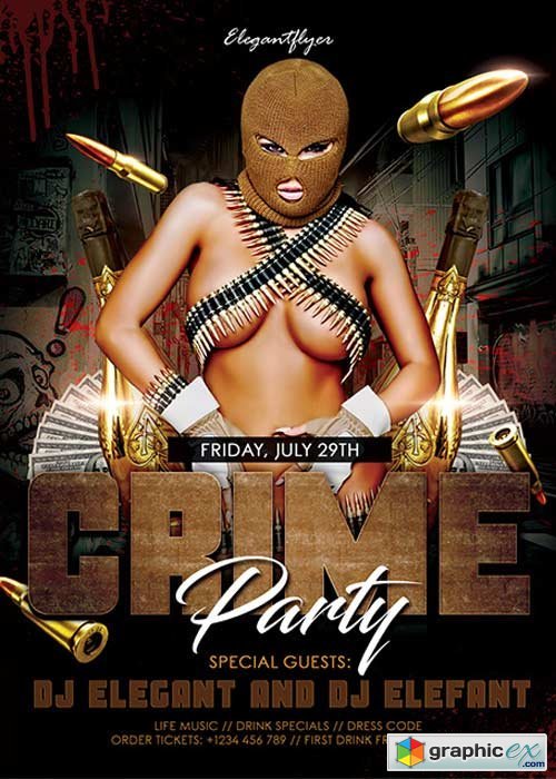 Crime Party Flyer V1 PSD Template + Facebook Cover