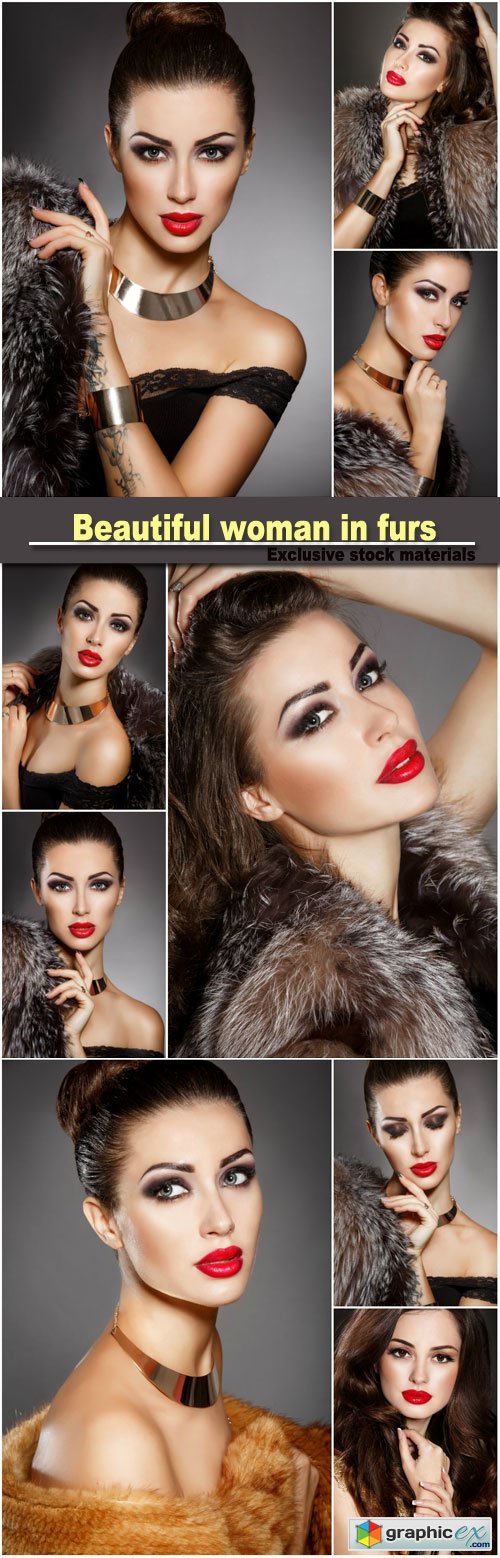 Beautiful woman in furs and stylish make-up, hairstyle