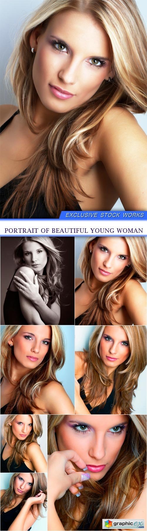 Portrait of beautiful young woman 7X JPEG
