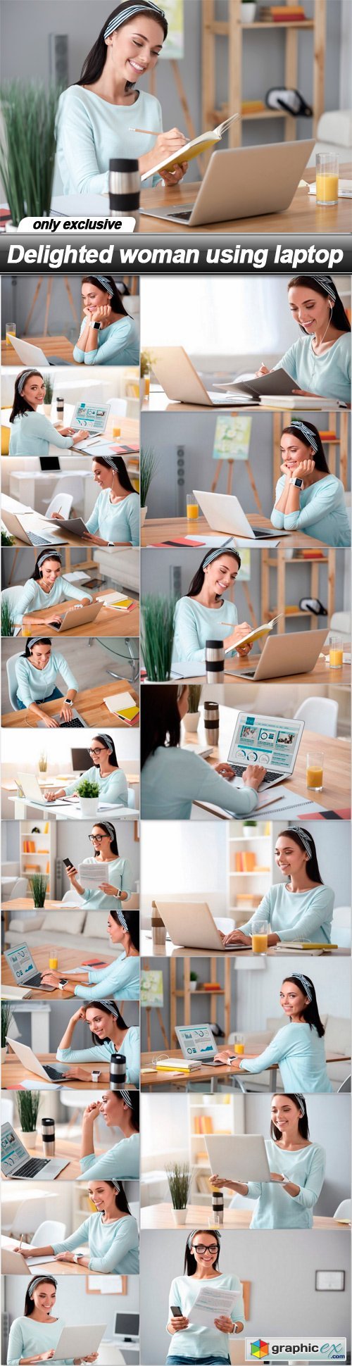 Delighted woman using laptop - 20 UHQ JPEG