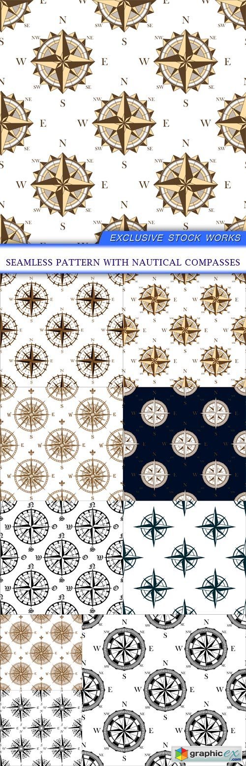Seamless pattern with nautical compasses 9X EPS
