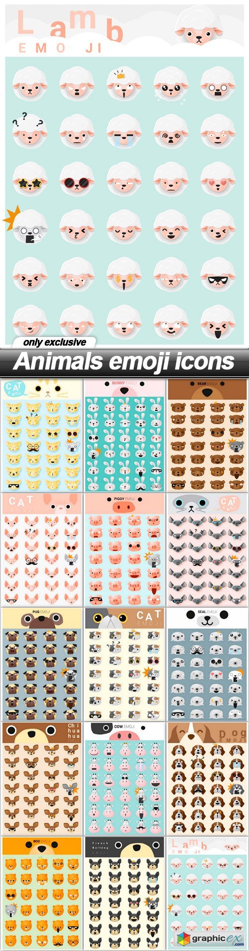 Animals emoji icons - 15 EPS