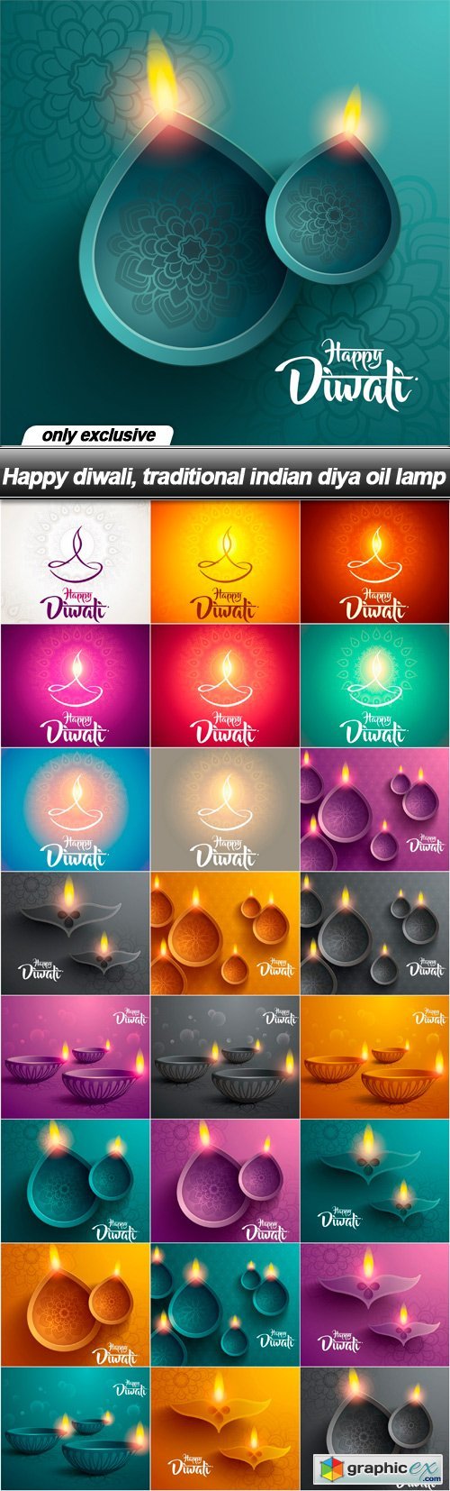 Happy diwali, traditional indian diya oil lamp - 24 EPS