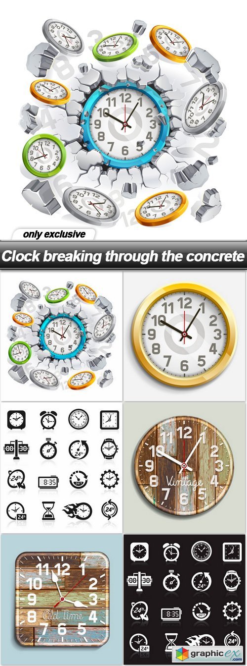Clock breaking through the concrete - 6 EPS