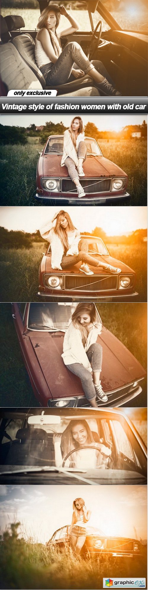 Vintage style of fashion women with old car - 6 UHQ JPEG
