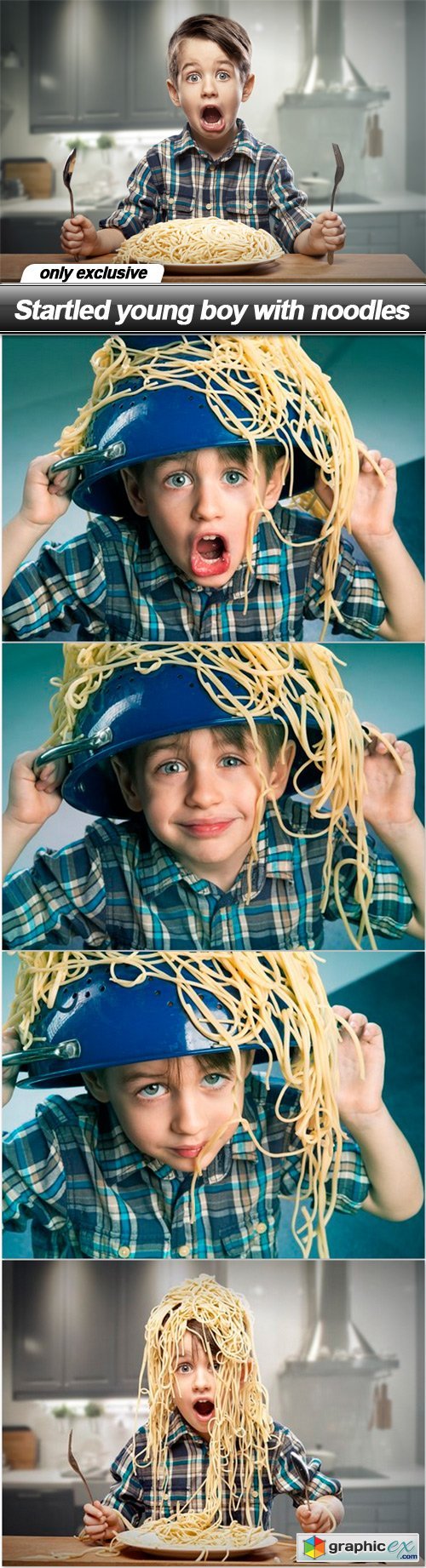 Startled young boy with noodles - 5 UHQ JPEG
