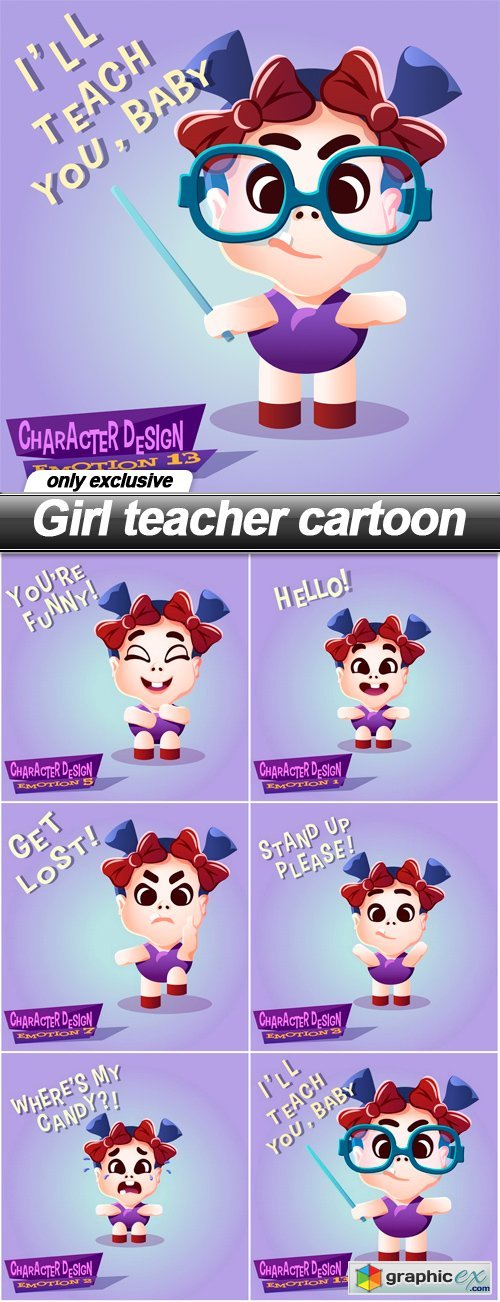 Girl teacher cartoon - 6 EPS