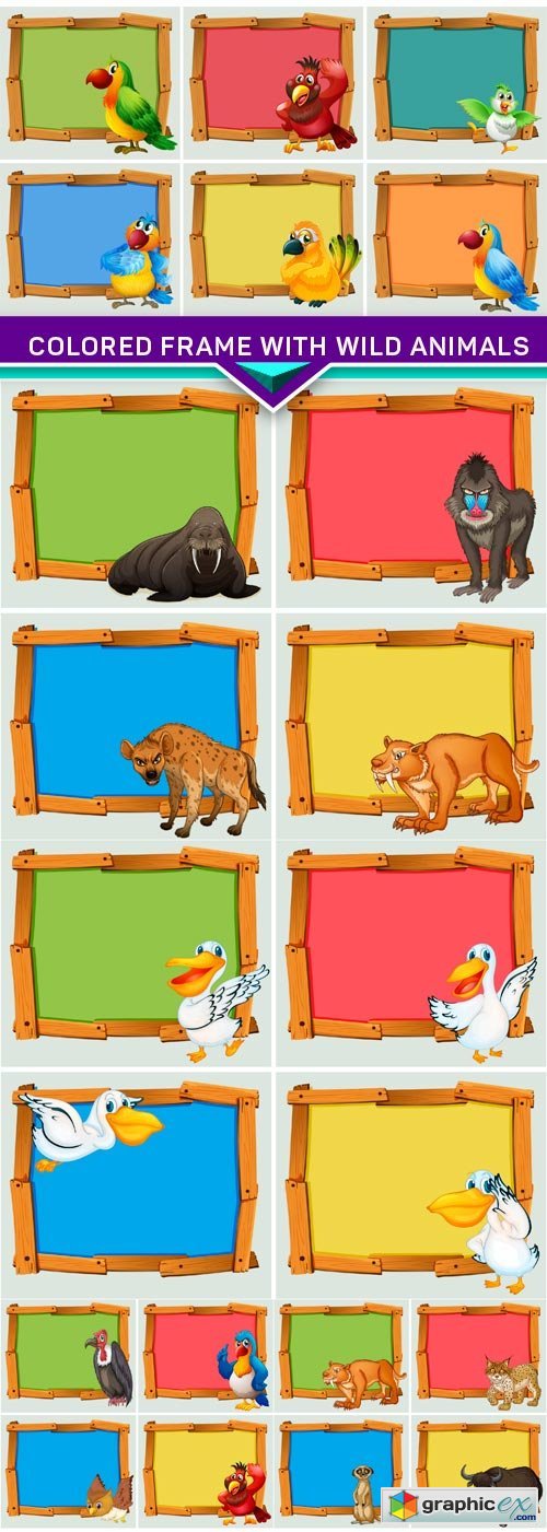 Colored frame with wild animals 5X EPS