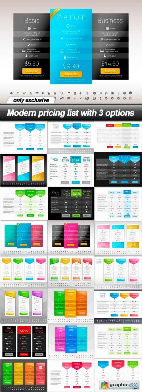 Modern pricing list with 3 options - 25 EPS