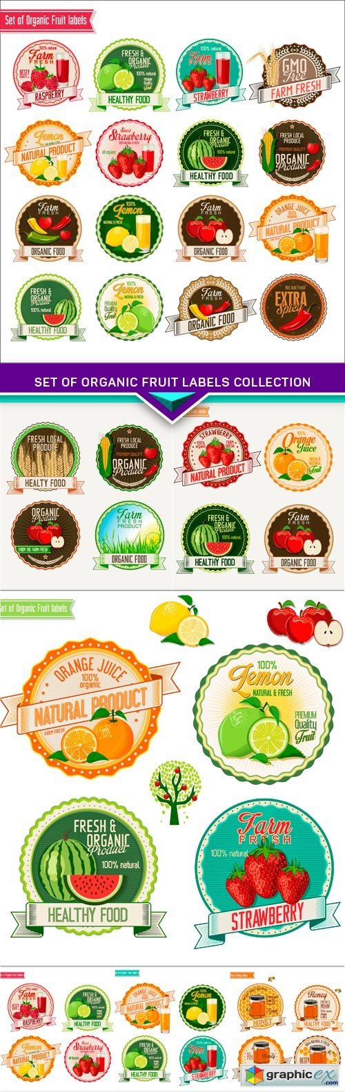 Set of Organic Fruit labels collection 7X EPS