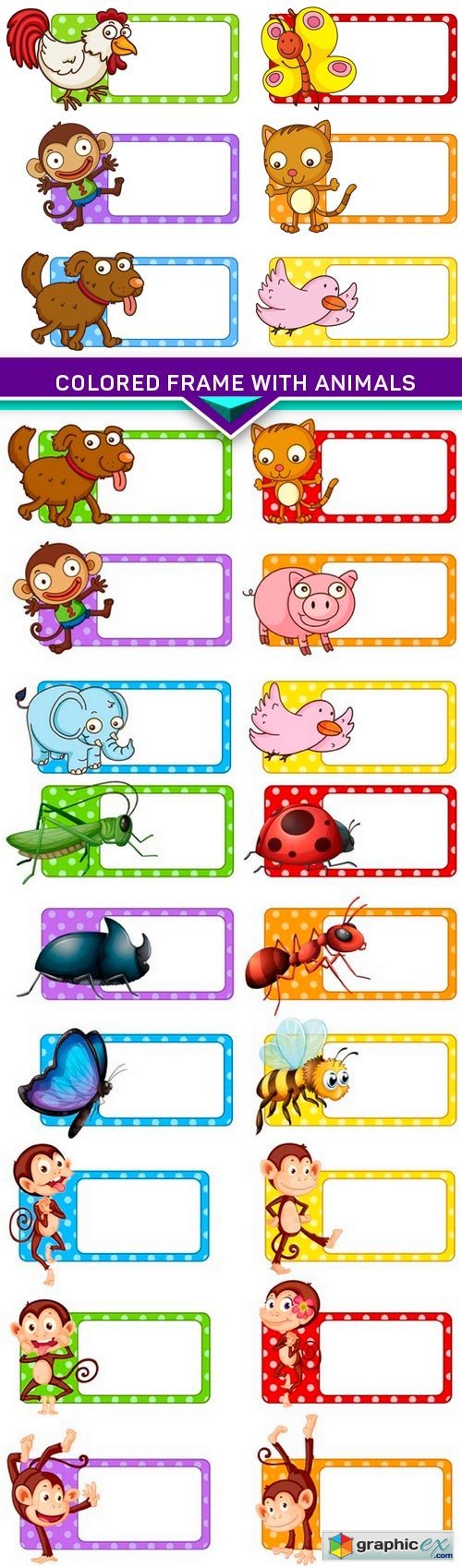 Colored frame with animals 4X EPS