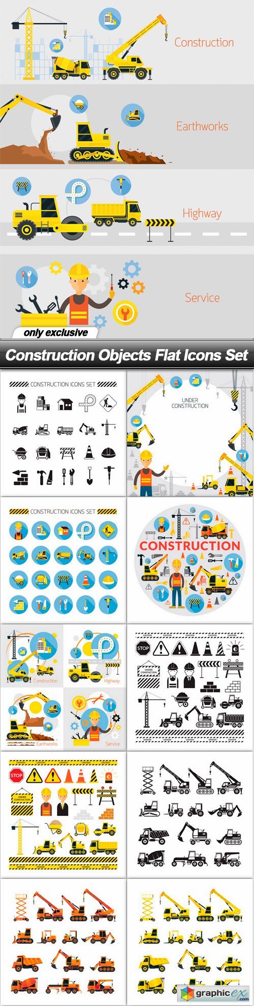 Construction Objects Flat Icons Set - 11 EPS