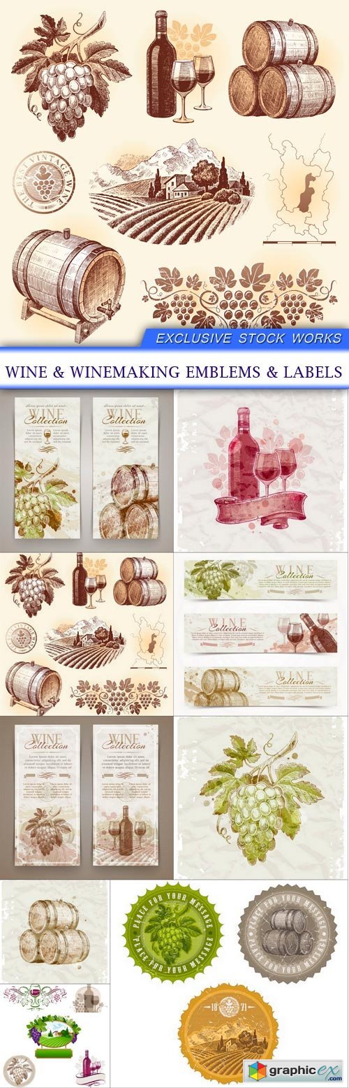 wine & winemaking emblems & labels 9x EPS