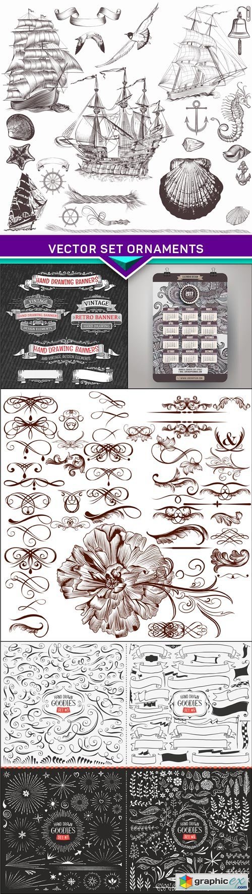 set of calligraphic flourishes and ornaments 5X EPS