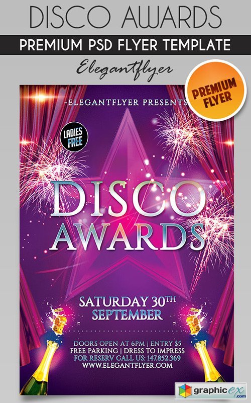 Disco Awards  Flyer PSD Template + Facebook Cover