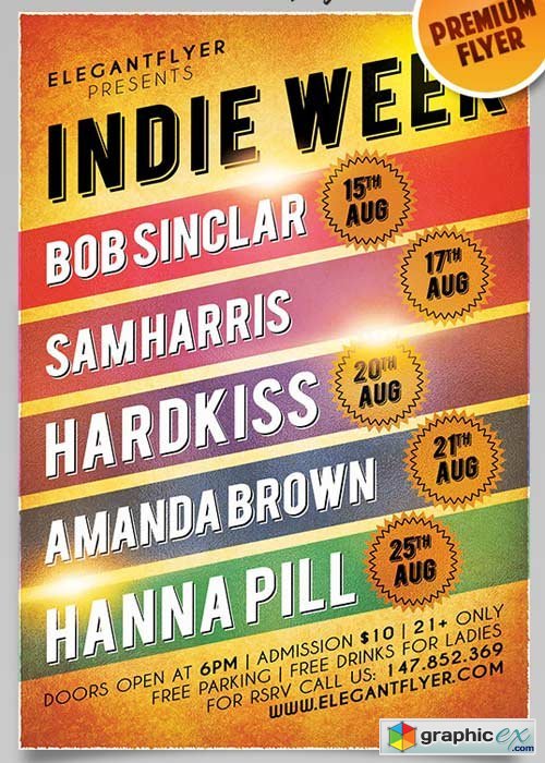 Indie Week V1 Flyer PSD Template + Facebook Cover