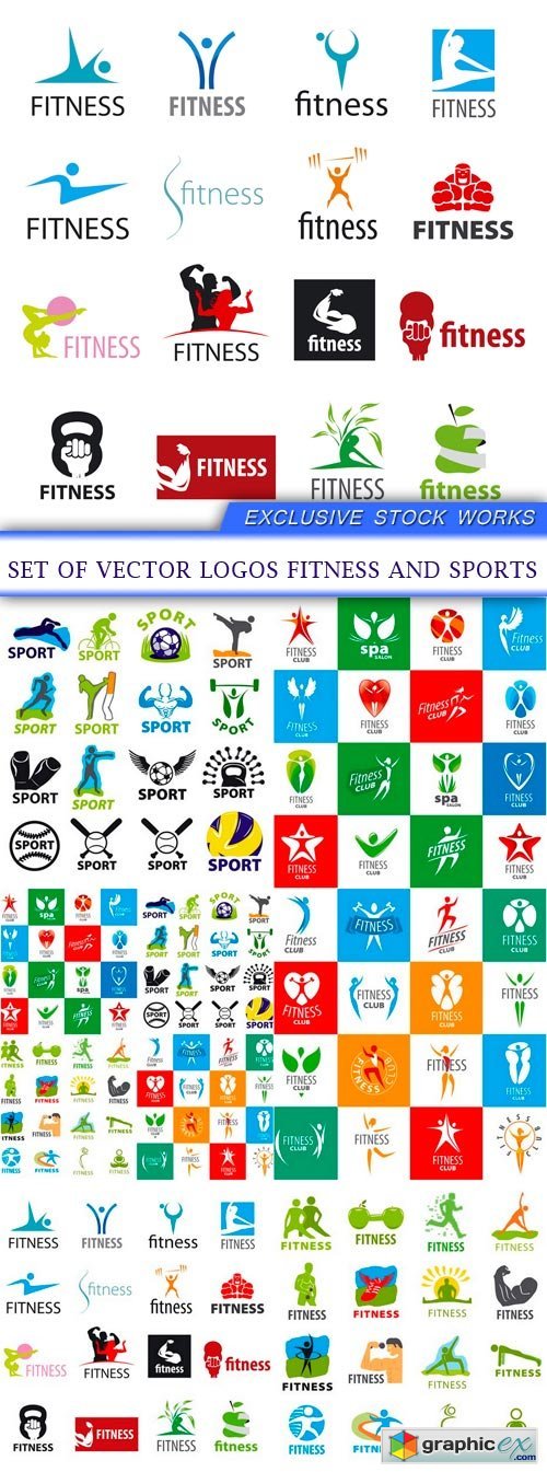 set of vector logos fitness and sports 6X EPS