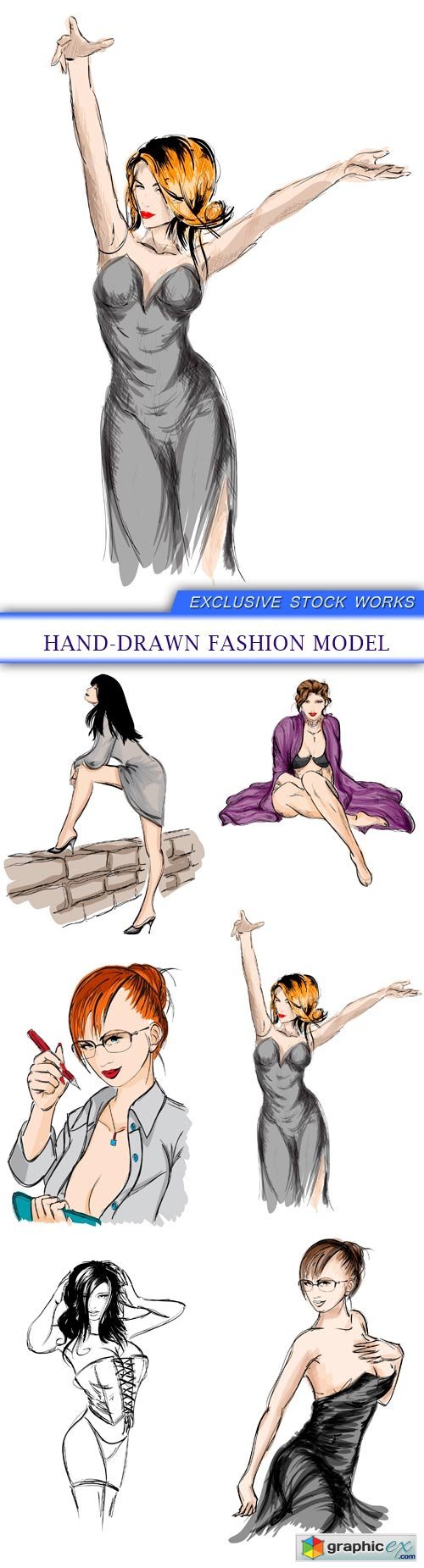 Hand-drawn fashion model 6x EPS