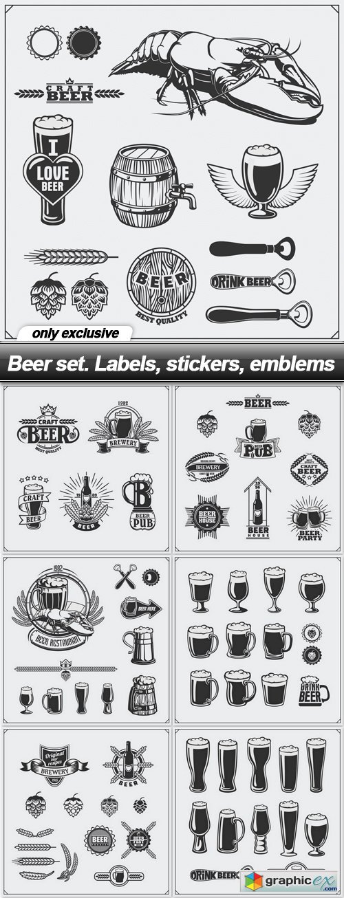 Beer set. Labels, stickers, emblems - 7 EPS